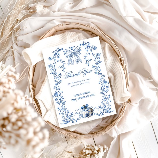 Dusty Blue Pumpkin Fall Blommigt Boy Shower Tack Kort (Skapare uppladdad)