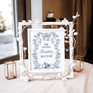 Dusty Blue Pumpkin Floral Baby Shower Game Poster