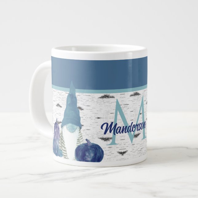 Dusty Blue Pumpkin Gnomes Aspen Rustic House Gia Jumbo Mugg (Framsida vänster)
