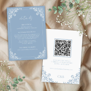 Dusty Blue QR Code Bröllop - informationskort för  Inbjudningar