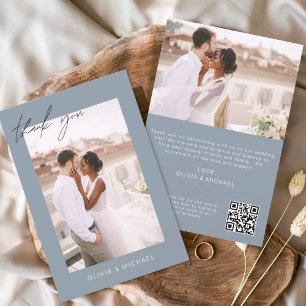 Dusty Blue QR Code Bröllop Tack Photo Kort