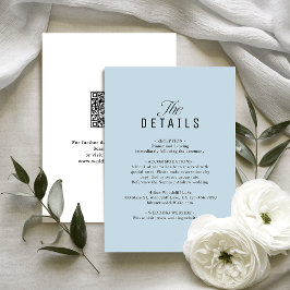 Dusty Blue QR Code Classy Wedding Details Anteckningskort