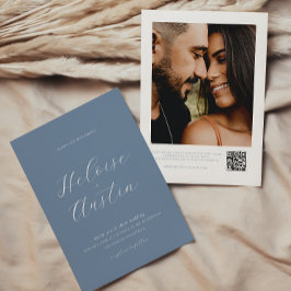 Dusty Blue QR Code Photo B&W-bröllopsinbjudan Inbjudningar