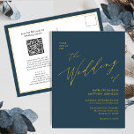 Dusty Blue QR-kod allt i ett Guld-skript Bröllop Inbjudan Vykort<br><div class="desc">Dusty Blue Modern Guld Script QR-kod allt i ett minimalistiskt vykort för bröllopsinbjudan. Fira din speciella dag med den här eleganten och ett vackert bröllopskort för att passa ditt speciella tillfälle. Alla texterna är i förväg ordnade så att du enkelt och snabbt kan anpassa dig med dina egna detaljer. Om...</div>