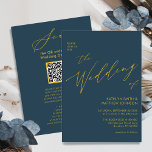 Dusty Blue QR-kod allt i ett Guld-skript Bröllop Inbjudningar<br><div class="desc">Dusty Blue Modern Guld Script QR-kod allt i ett minimalistiskt bröllopskort. Fira din speciella dag med den här eleganten och ett vackert bröllopskort för att passa ditt speciella tillfälle. Alla texterna är i förväg ordnade så att du enkelt och snabbt kan anpassa dig med dina egna detaljer. Om du behöver...</div>