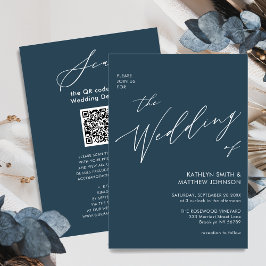 Dusty Blue QR-kod allt i ett minimalistiskt Bröllo Inbjudningar