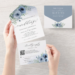 Dusty Blue QR-kod Bröllop för Blommigt med visuell