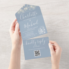 Dusty Blue QR-kod Murarljus Högtidsbelysning Bröll