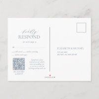 Dusty Blue QR Leafy Vapensköld Monogram Bröllop OS