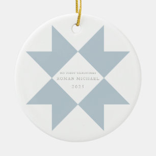Dusty Blue Quilt Star Min första jul Julgransprydnad Keramik
