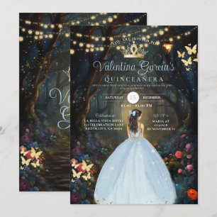 Dusty Blue Quinceañera 15 Anos Fores Flowers Guld Inbjudningar