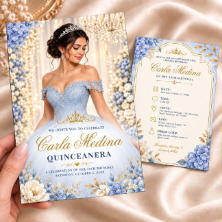 Dusty Blue Quinceañera Mis Quince Anos Födelsedag Inbjudningar