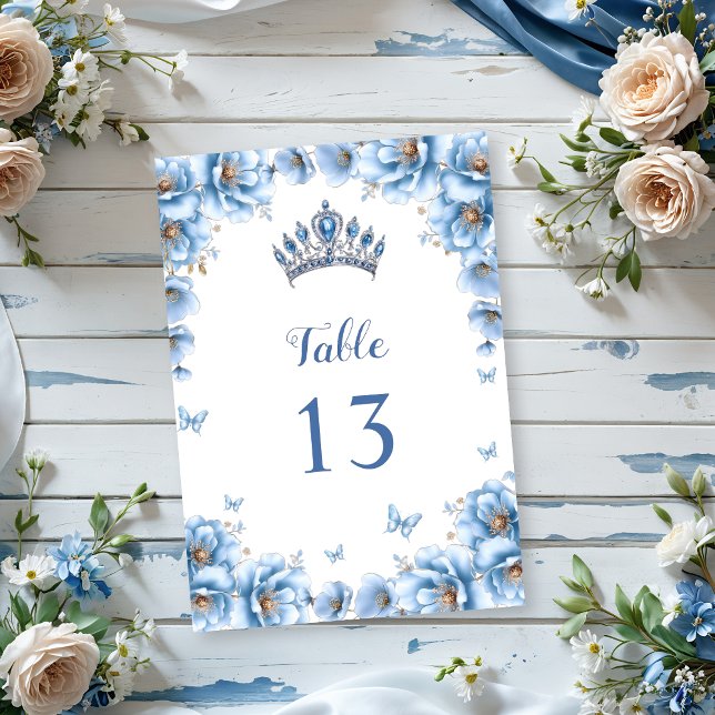 Dusty Blue Quinceañera, vild Blommigt Bordsnummer (Skapare uppladdad)
