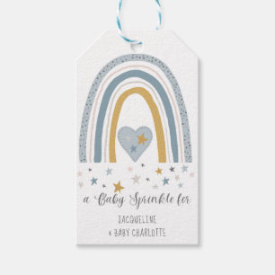 Dusty Blue Rainbow Modern Pojke Sprinkle Shower Presentetikett