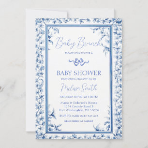 Dusty Blue Ram Cute Ribbon Baby Brunch Inbjudningar