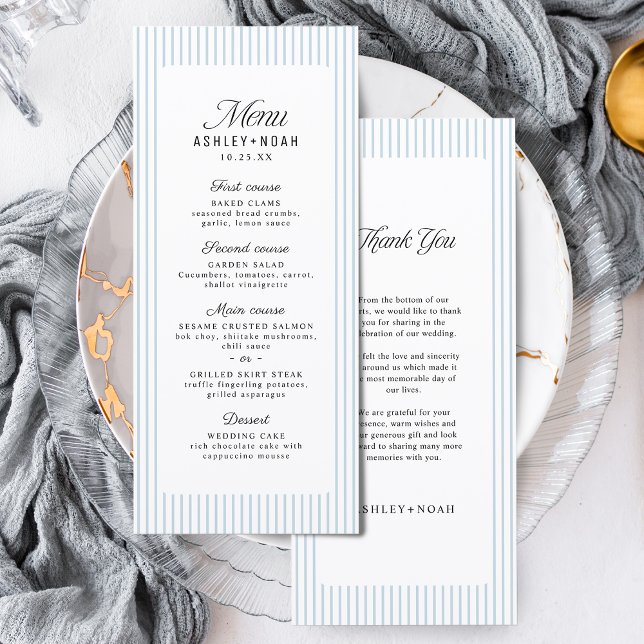 Dusty Blue Randig Elegans Klassisk Bröllop Meny (Dusty Blue Striped Elegance Classy Wedding Menu)