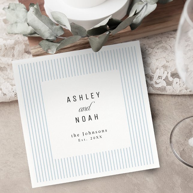 Dusty Blue Randig Elegans Klassisk Bröllop Pappersservett (Dusty Blue Striped Elegance Classy Wedding Napkins)