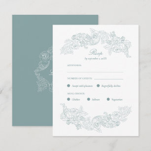 Dusty Blue Regency Bröllopsmåltidsval RSVP-kort OSA Kort
