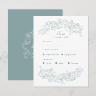 Dusty Blue Regency Bröllopsmåltidsval RSVP-kort OSA Kort