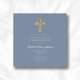 Dusty Blue Religiösa Kor Boy First Communion Inbjudningar