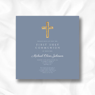 Dusty Blue Religiösa Kor Boy First Communion Inbjudningar