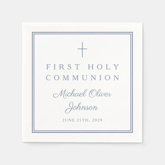 Dusty Blue Religious Boy First Holy Communion Pappersservett (Framsidan)
