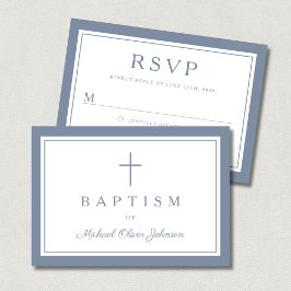 Dusty Blue Religious Cross Boy Baptism OSA Kort