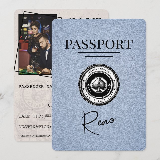 Dusty Blue Reno Passport Spara datum Datumet (Fram/baksida)