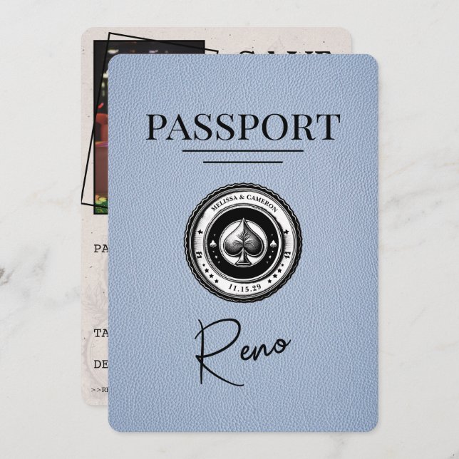 Dusty Blue Reno Passport Spara datum Spara Datumet (Fram/baksida)