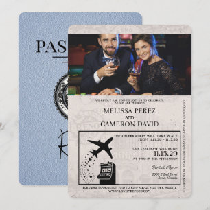 Dusty Blue Reno Passport Wedding bjudande Inbjudningar