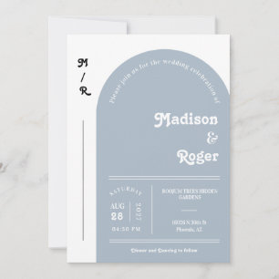 Dusty Blue Retro Arch Photo QR Code OSA Groovy Inbjudningar