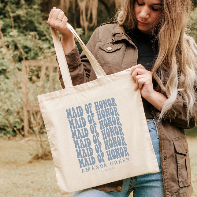 Dusty Blue Retro Boho Personlig Maid Honor Tygkasse (Skapare uppladdad)