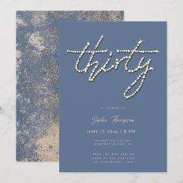 Dusty Blue Rhinestones Calligraphy 30års födelseda Inbjudningar