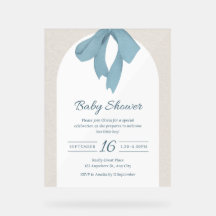 Dusty Blue Ribbon Bow Baby Shower Inbjudan Ark