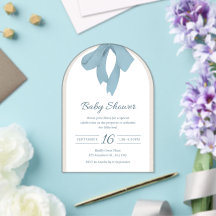 Dusty Blue Ribbon Bow Baby Shower Inbjudan Båge
