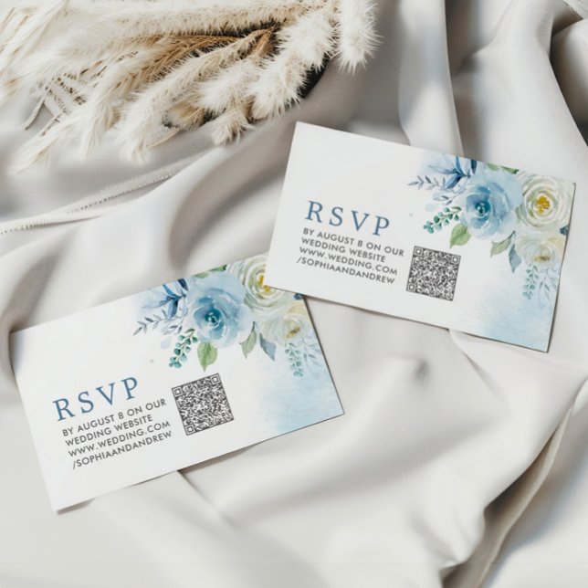 Dusty Blue Ro Blommigt Bröllop QR Code OSA Tilläggskort (Skapare uppladdad)