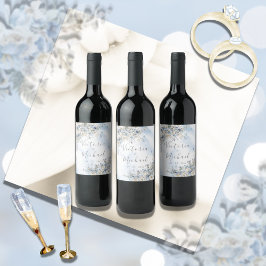 Dusty Blue Ro Blommigt Persoonalized Bröllop Vinflaska Etikett