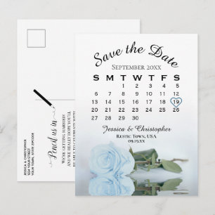 Dusty Blue Ro Bröllop Calendar Spara datum Meddelande Vykort