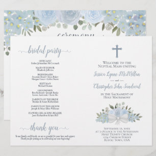 Dusty Blue Ro DIY Fold Catholique Bröllopsprogram