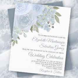 Dusty Blue Ro Elegant BUDGET-bröllopsinbjudan