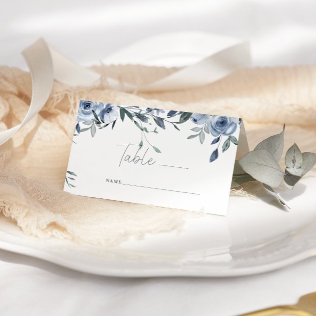 Dusty Blue Ro Flower Bröllop Place Card Placeringskort (Skapare uppladdad)