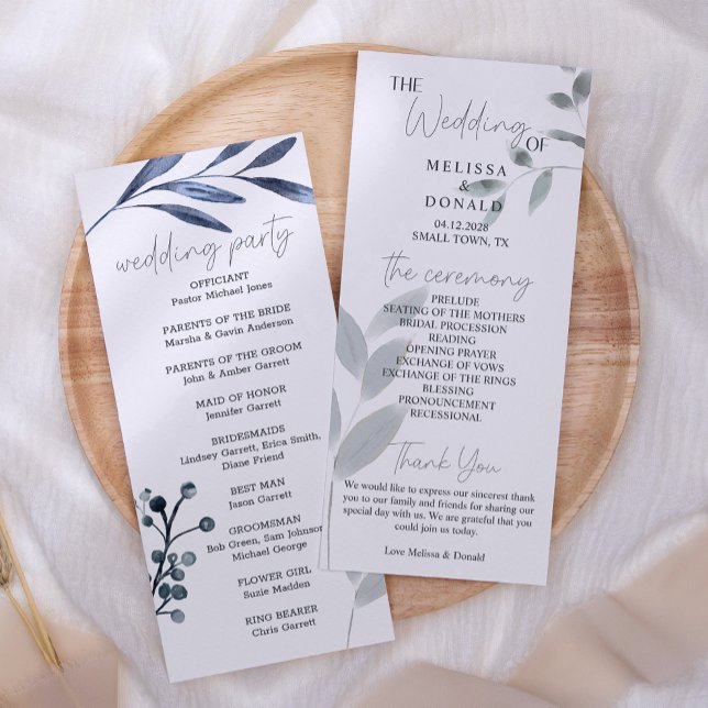 Dusty Blue Ro Flowers Simple Bröllopsprogram Program (Skapare uppladdad)