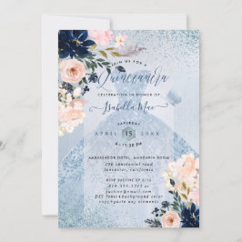 Dusty Blue+ Ro Glitter Gown Quinceanera Inbjudningar
