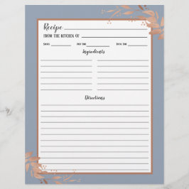 Dusty Blue Ro Guld Foliage Recipe Binder Page
