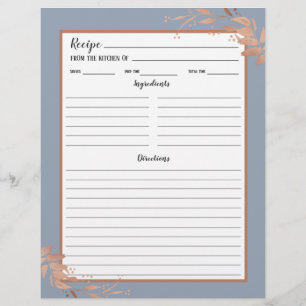 Dusty Blue Ro Guld Foliage Recipe Binder Page