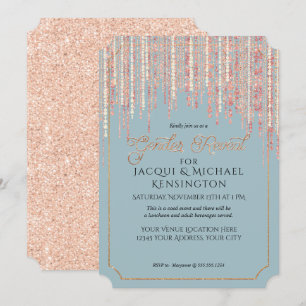 Dusty Blue Ro Guld Glitter Fringe Gender Reveal Inbjudningar