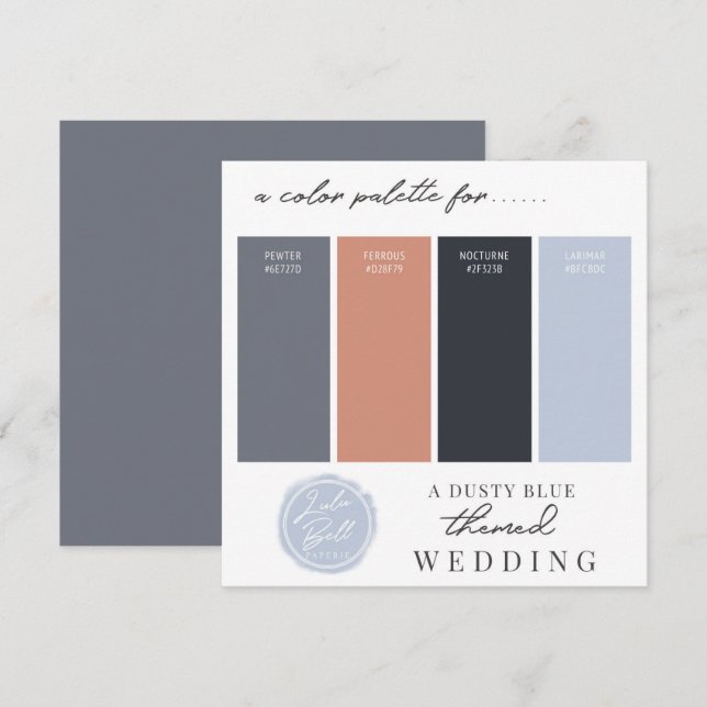 Dusty Blue Ro Guld & Navy Färg Palette Card Inbjudningar (Fram/baksida)