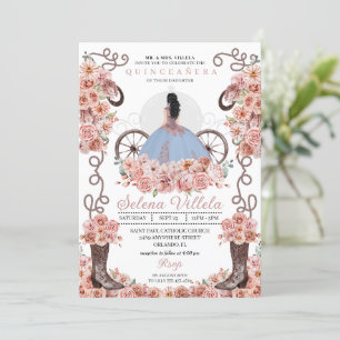 Dusty Blue Ro Guld Western Charro Quinceañera Inbjudningar
