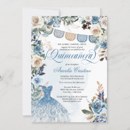Dusty Blue Ro Land Flowers Quinceañera Inbjudningar