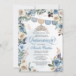 Dusty Blue Ro med Tiara Land Quinceañera Inbjudningar